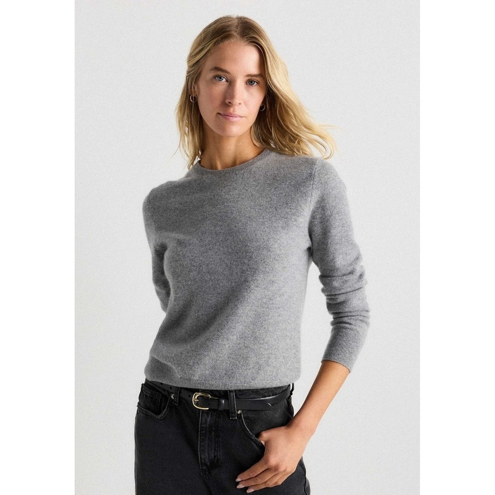 Quince Mongolian Cashmere Crewneck Sweater Scandi Elevated Basic Grey L Soft